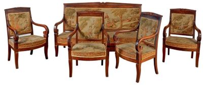 Mobilier de salon en acajou et placage d'acajou...