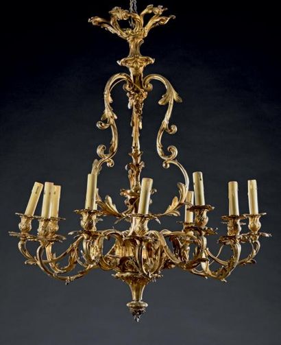 Important lustre en bronze doré de style...