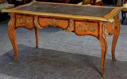Bureau plat double-face en placage de bois...