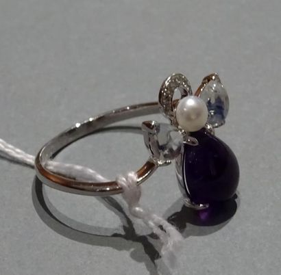 Bague asymétrique en or gris 18K (750/°°)...