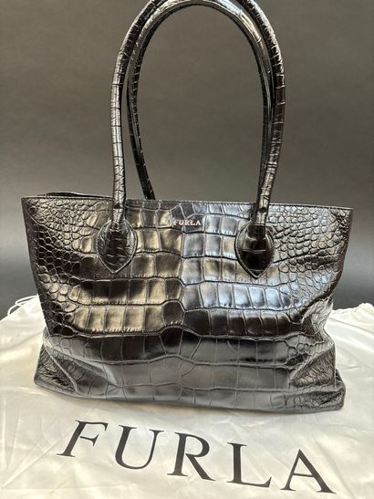 FURLA 
Black crocodile-style leather shoulder...