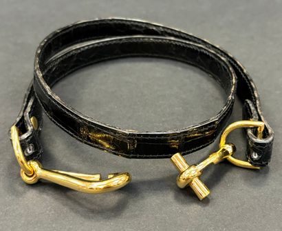 Hermès
Fine black crocodile waist belt 
Gold-plated...