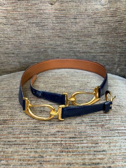 Hermès Paris
Navy leather belt, camel interior
Length...