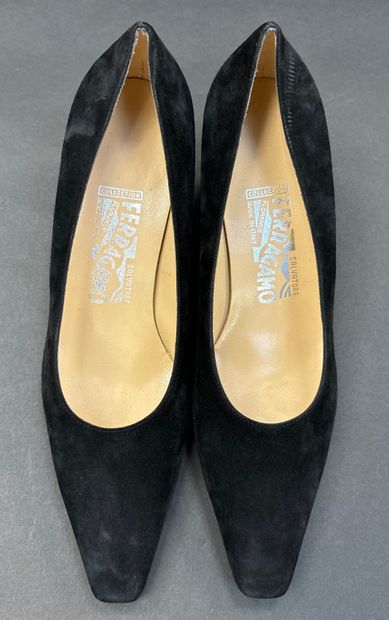 Salvatore Ferragamo 
Pair of black suede...
