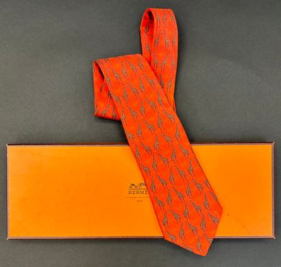 Hermès Paris 
Printed silk tie with panther...