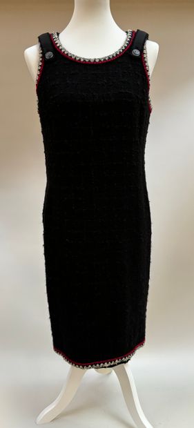 CHANEL - Black dress suit trimmed with white...