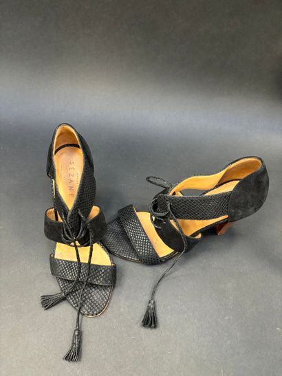 SEZANE
Pair of black suede lace-up sandals...