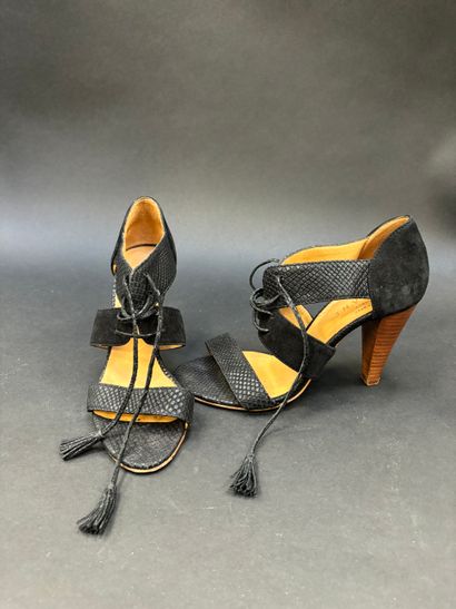 SEZANE
Pair of black suede lace-up sandals...