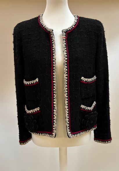 CHANEL - Black dress suit trimmed with white...