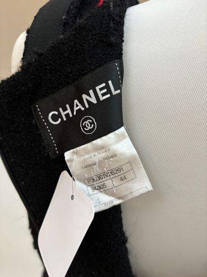 CHANEL - Black dress suit trimmed with white...