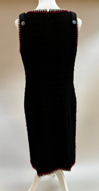 CHANEL - Black dress suit trimmed with white...