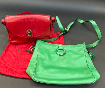 LANCEL 
Lot including a red grained leather...