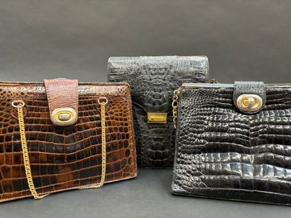 Set of 3 leather bags immitant le croco