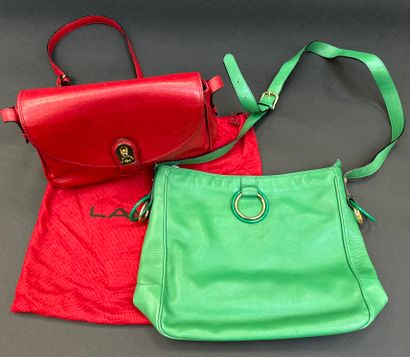 LANCEL 
Lot including a red grained leather...