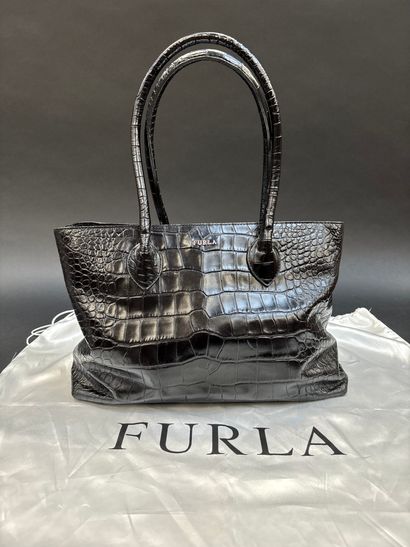 FURLA 
Black crocodile-style leather shoulder...