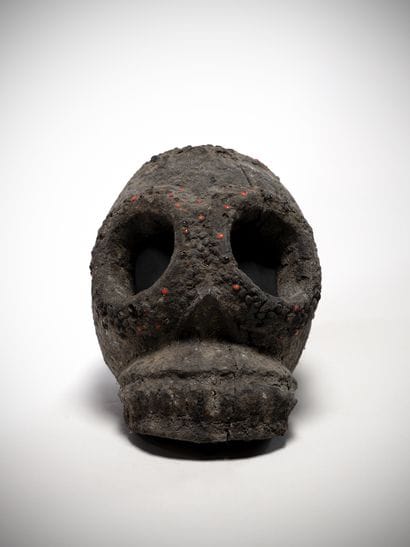 Fon Benin Wooden skull with deep sacrificial...