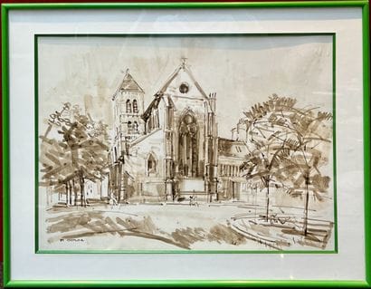 Paul GIROL
Eglise 
Lavis sur papier 
signé...