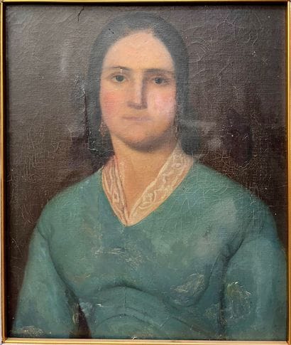 Portrait de femme 
Huile sur toile montée...