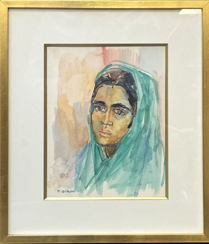 Paul GIROL 
La femme au voile vert 
Aquarelle...