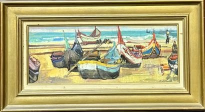 Paul GIROL 
Les barques 
Huile sur toile...