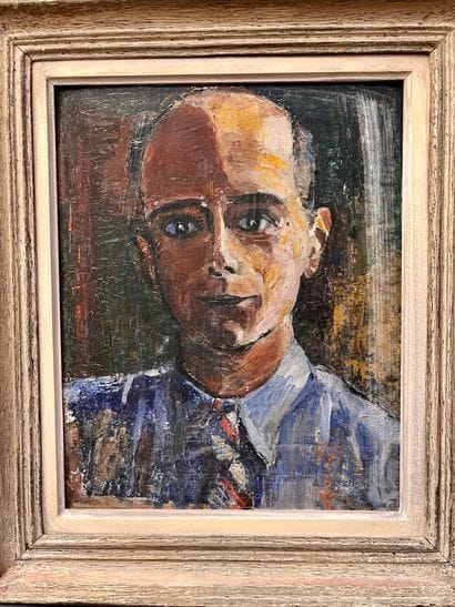 Portrait d'homme à la chemise bleue 
Huile...