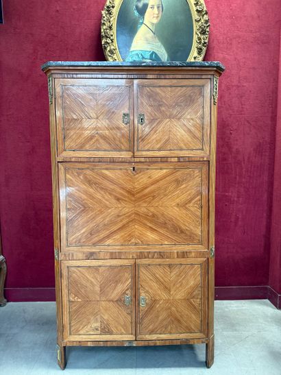 Wood and veneer drop-front secretary desk...