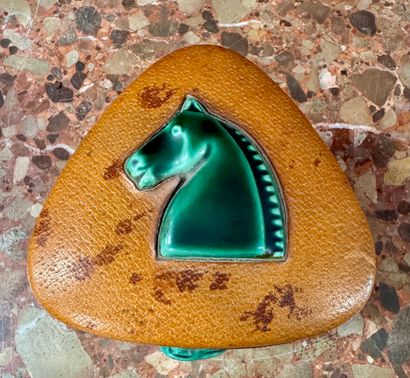 LONGHCAMP 
Orange leather tobacco jar decorated...