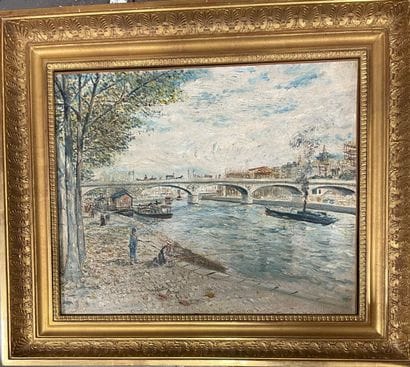 Ecole du XXème 
Vue de la Seine à Paris
Huile...