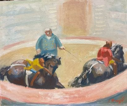 Edmond HEUZE (1884 - 1967)
Le manège 
Huile...