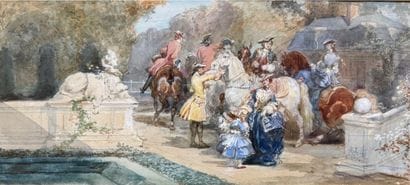 Eugène Lamy (1800-1890)
La promenade, 1864.
Aquarelle...