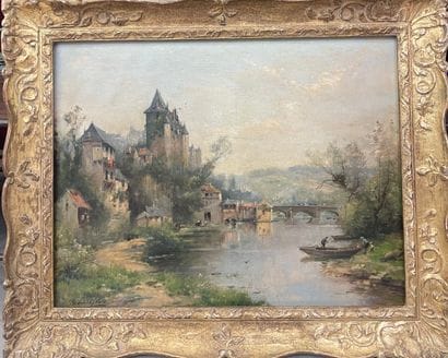 Maurice LEVIS (1860-1940) 
Paysage au pont
Huile...