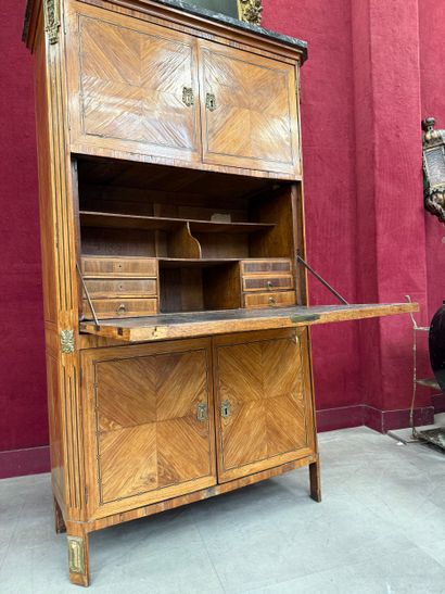 Wood and veneer drop-front secretary desk...