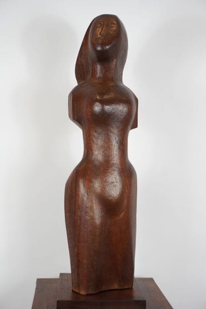 Wooden sculpture. Woman, Belgian or Dutch...
