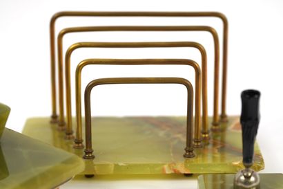 Onyx desk set, letter tray, pen tray, bl...