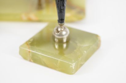 Onyx desk set, letter tray, pen tray, bl...