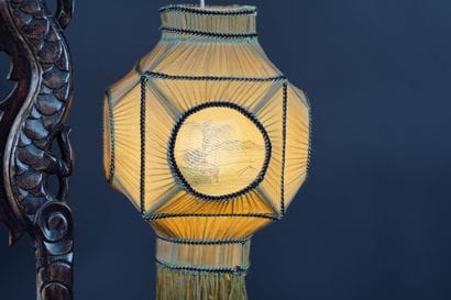 Table lamp. Dragon-shaped base, fabric lamp...