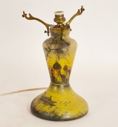 Pierre Jost. Art nouveau lamp base in painted...