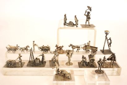 Silver. 16 Miniatures in silver and silver-plated...