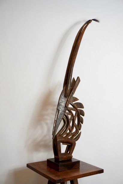 African wood sculpture, Crest, Bambara. H...