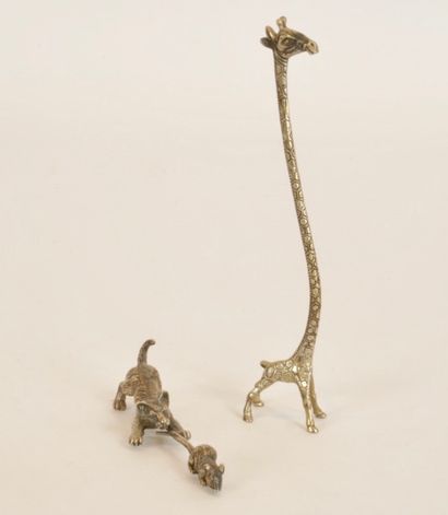 Silver, 2 Miniature animals giraffe, cat...