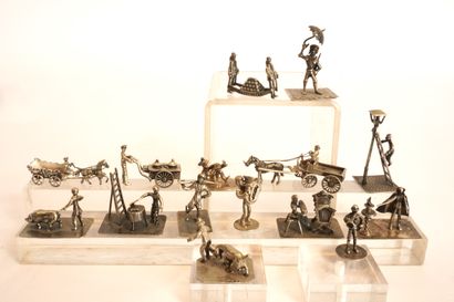 Silver. 16 Miniatures in silver and silver-plated...