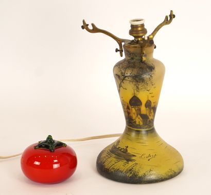 Pierre Jost. Art nouveau lamp base in painted...