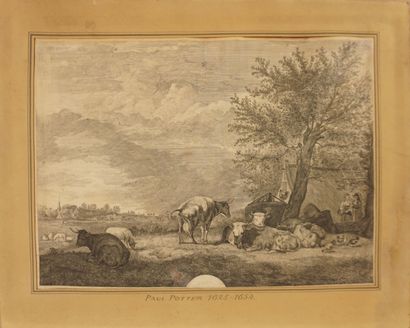 Paul Potter (1625-1654). Gravure. Vaches...