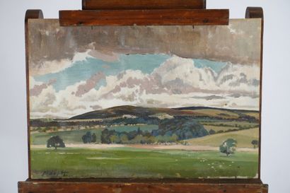 Huile sur toile. Paysage de campagne. Signé...