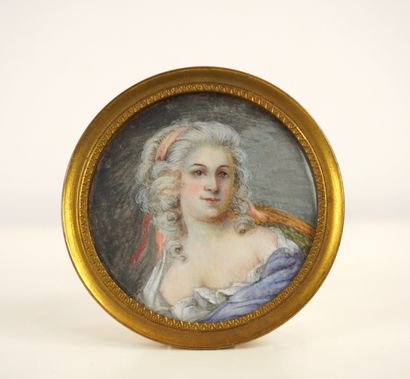 Miniature dans un cadre rond en laiton ou...