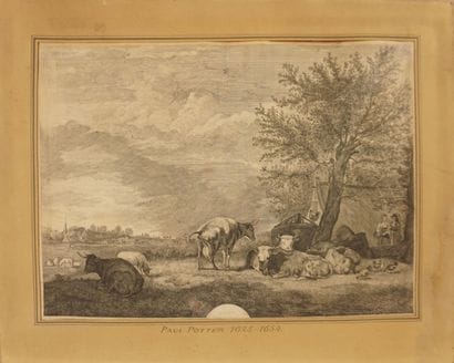 Paul Potter (1625-1654). Engraving. Cows...