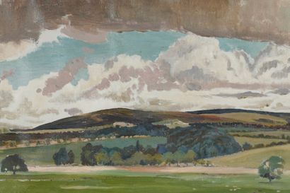 Huile sur toile. Paysage de campagne. Signé...