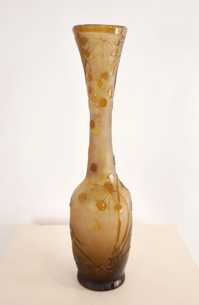 Emile Gallé (1846-1904). Vase à décors d'Ampélopsis....