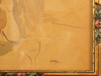 Dupagne (1889 - 1980). Intérieur. Aquarelle...