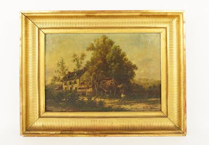 A. Rignon. Oil on canvas depicting a house...